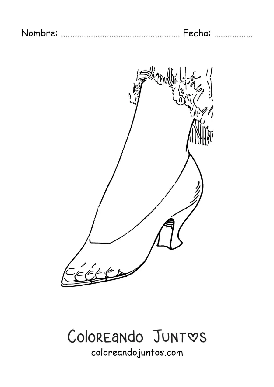 Imagen para colorear de el pie de Cenicienta en la zapatilla de cristal