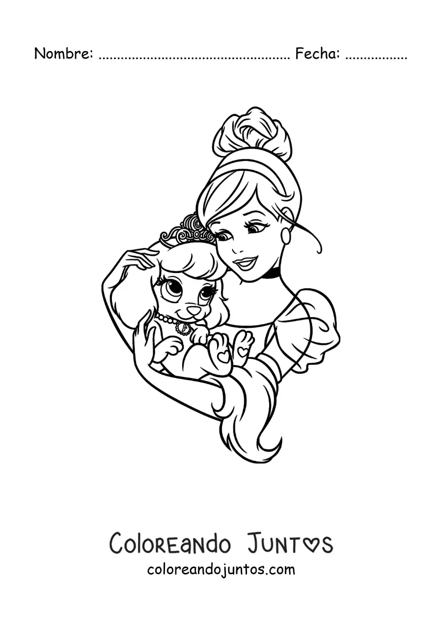 Imagen para colorear de Cenicienta con un perrito