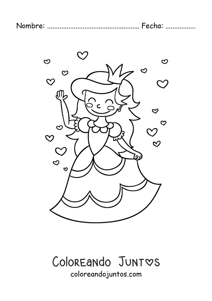 Imagen para colorear de Cenicienta en caricatura con su vestido