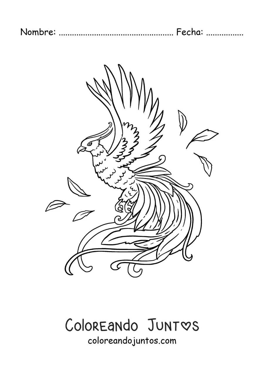 Imagen para colorear de ave fénix volando