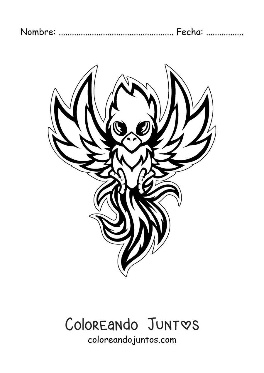 Imagen para colorear de fénix kawaii animado