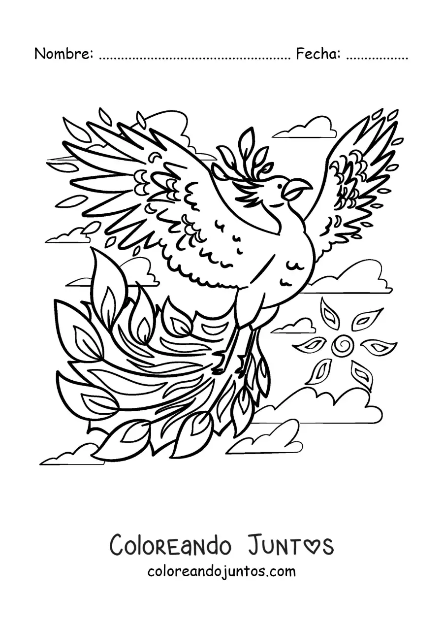 Imagen para colorear de fénix de fuego volando