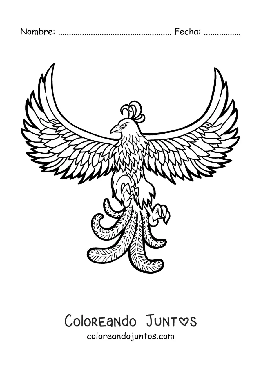 Imagen para colorear de un ave fénix volando
