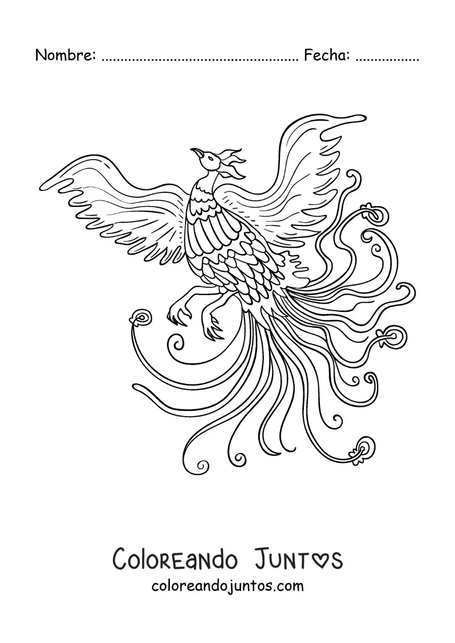 Imagen para colorear de un ave fénix renaciendo