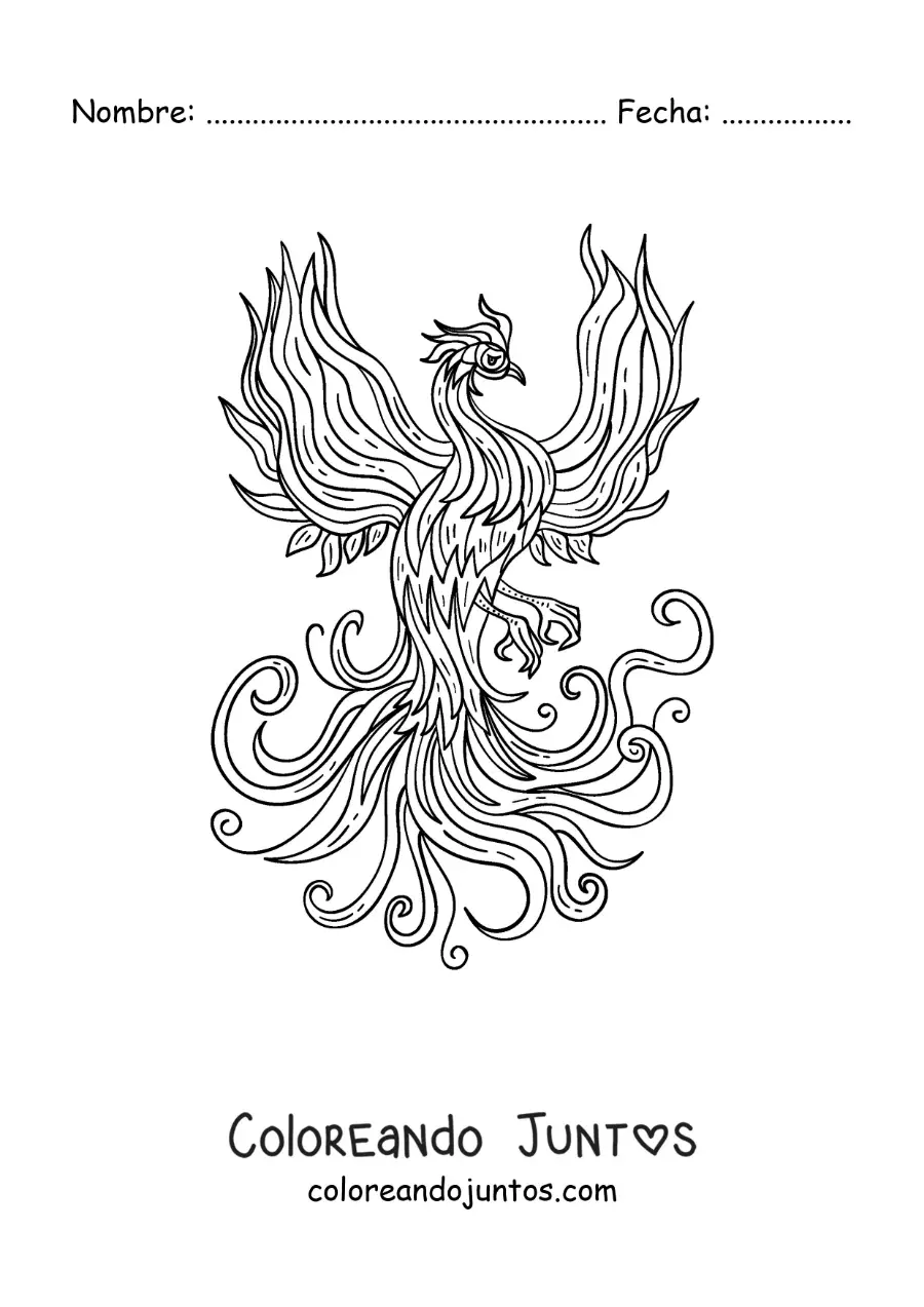Imagen para colorear de fénix renaciendo