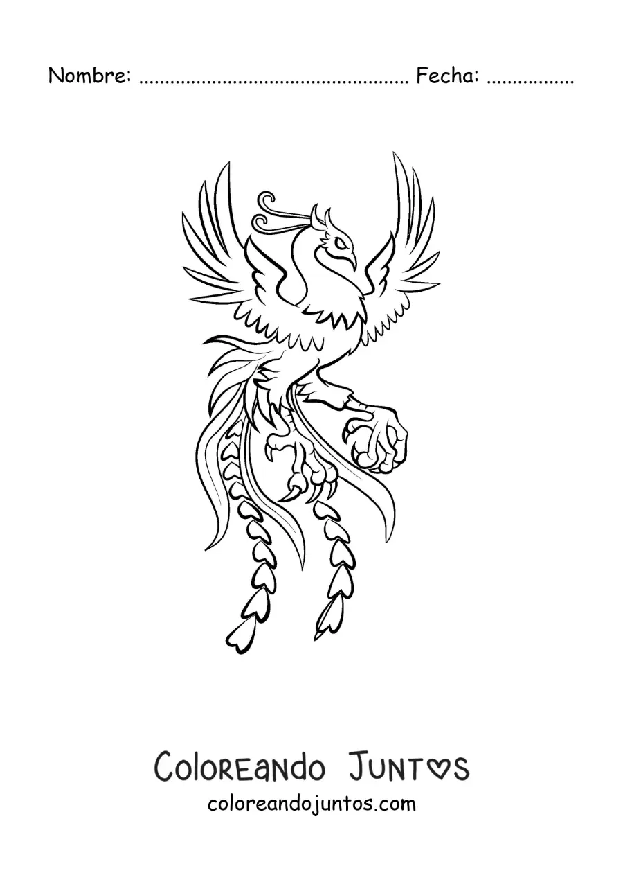 Imagen para colorear de fénix de fuego animado