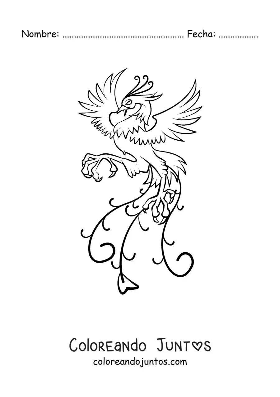 Imagen para colorear de fénix de fuego fácil