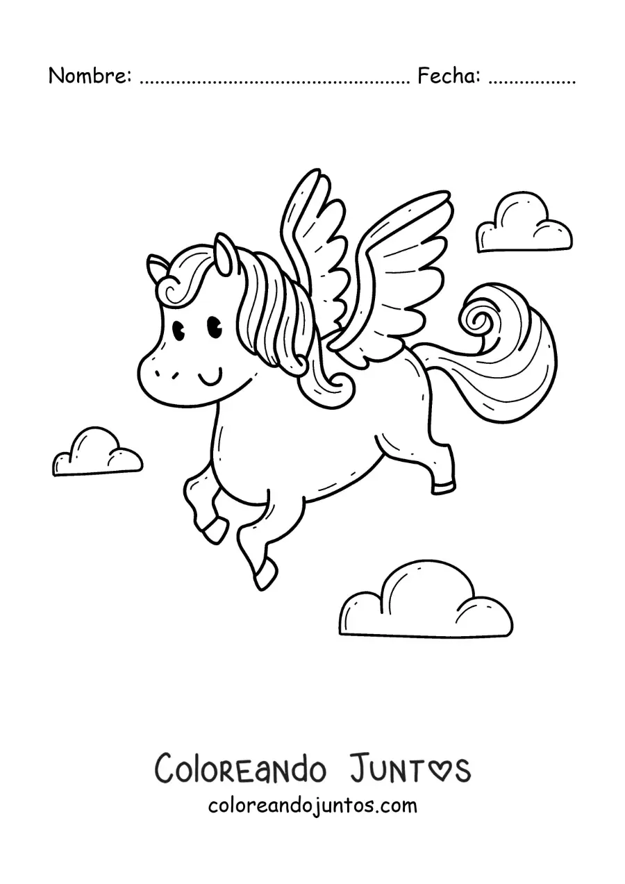 Imagen para colorear de Pegaso kawaii volando