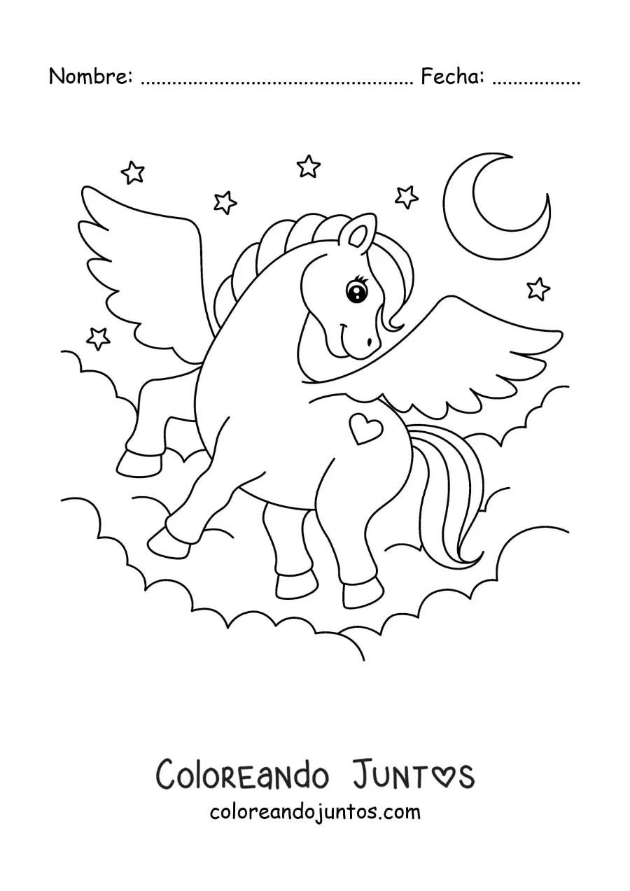 Imagen para colorear de Pegaso mágico volando
