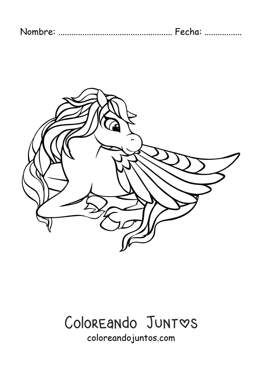 Imagen para colorear de Pegaso alado acostado
