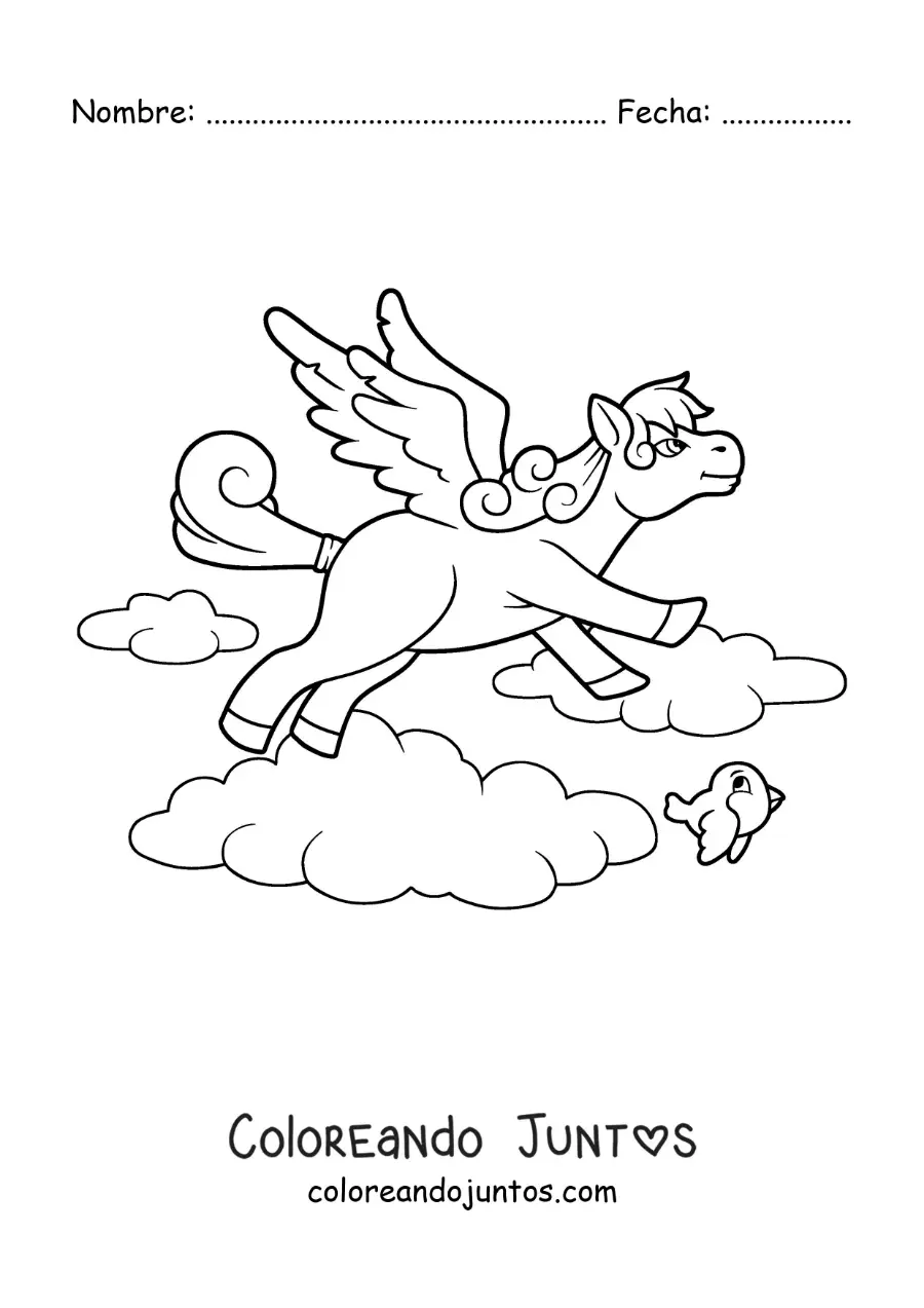 Imagen para colorear de Pegaso de la mitología animado volando