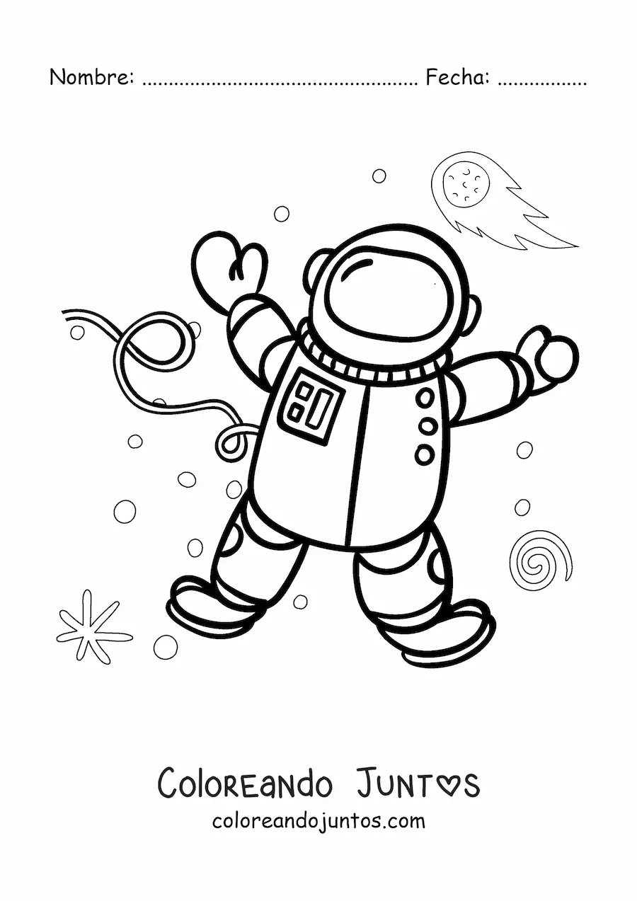 Imagen para colorear de un astronauta flotando en el espacio