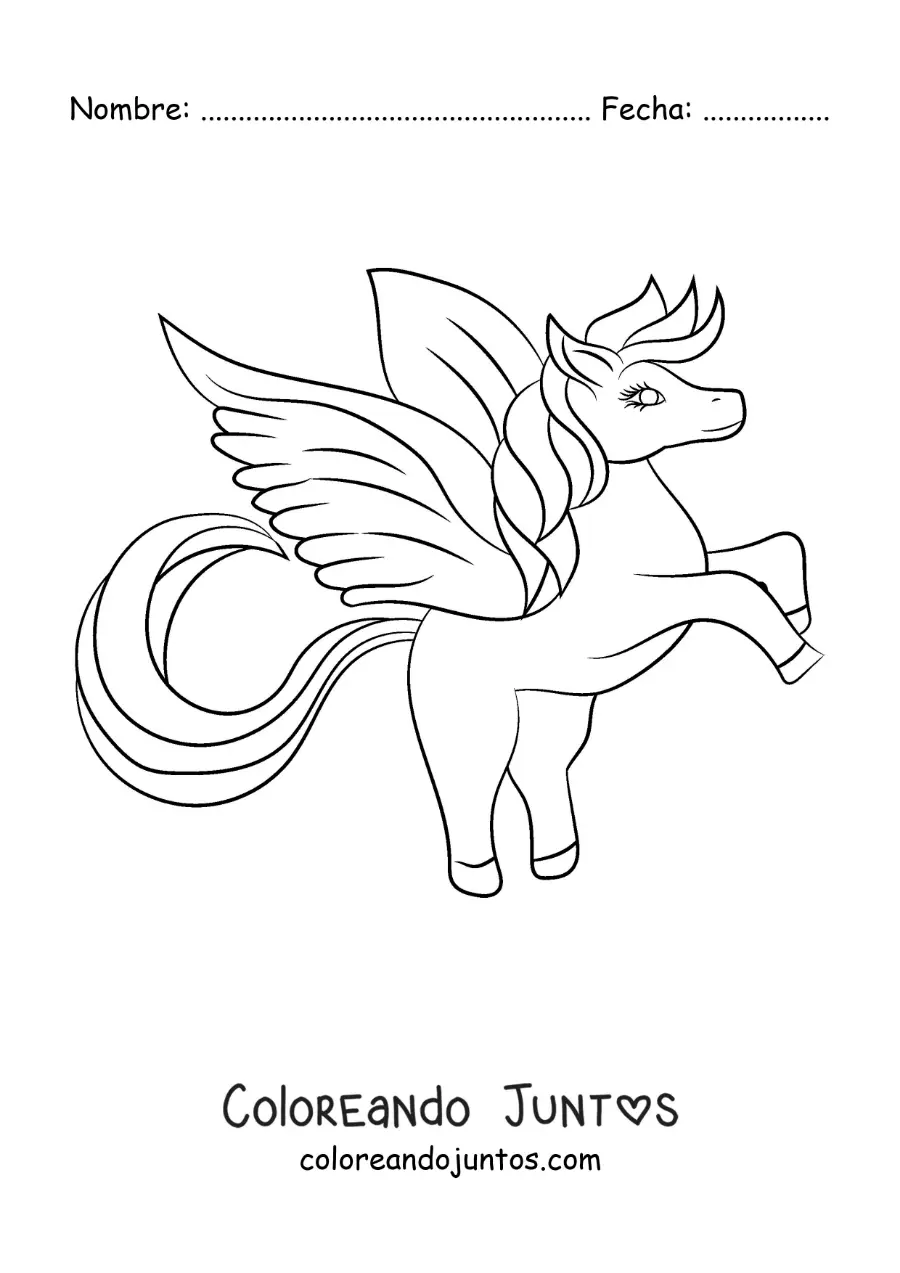 Imagen para colorear de Pegaso de la mitología griega animado kawaii