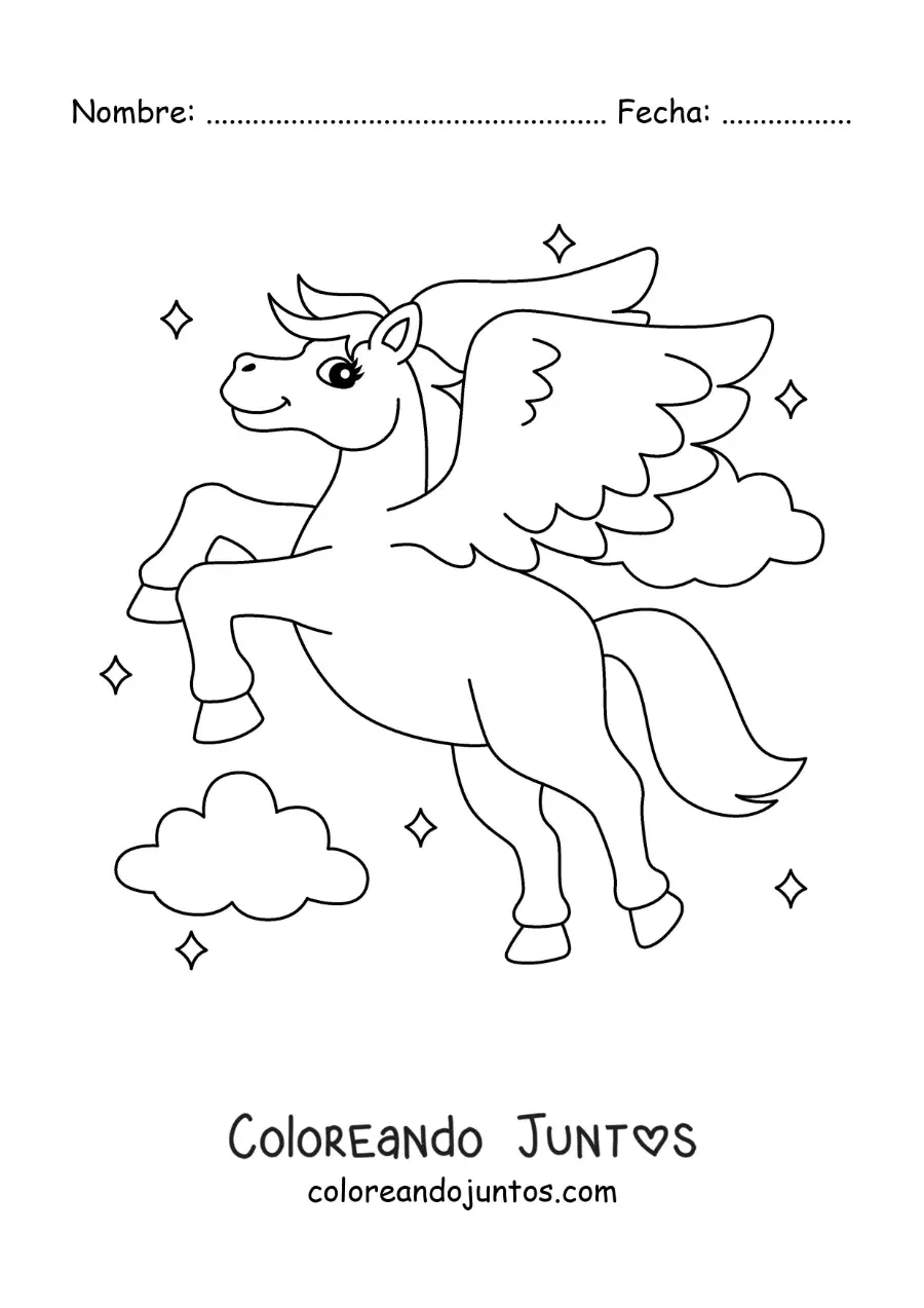 Imagen para colorear de Pegaso mágico animado volando