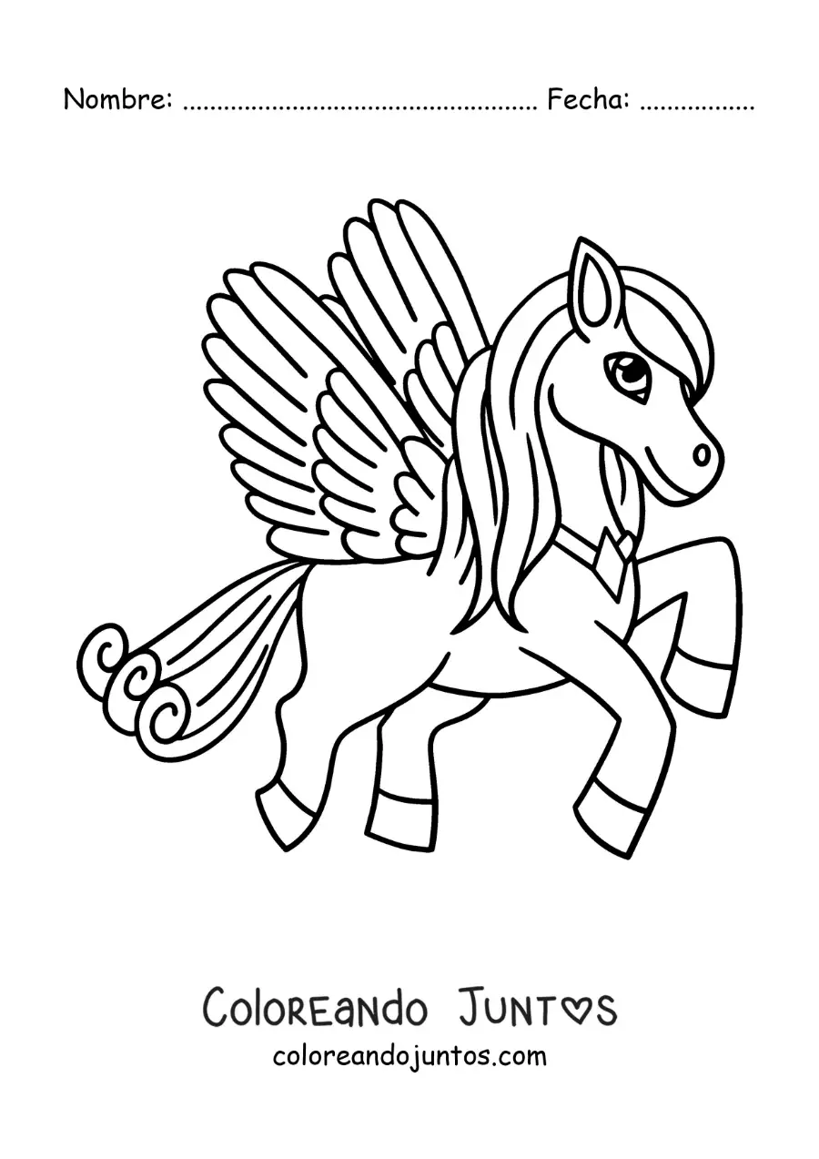 Imagen para colorear de hermoso Pegaso animado