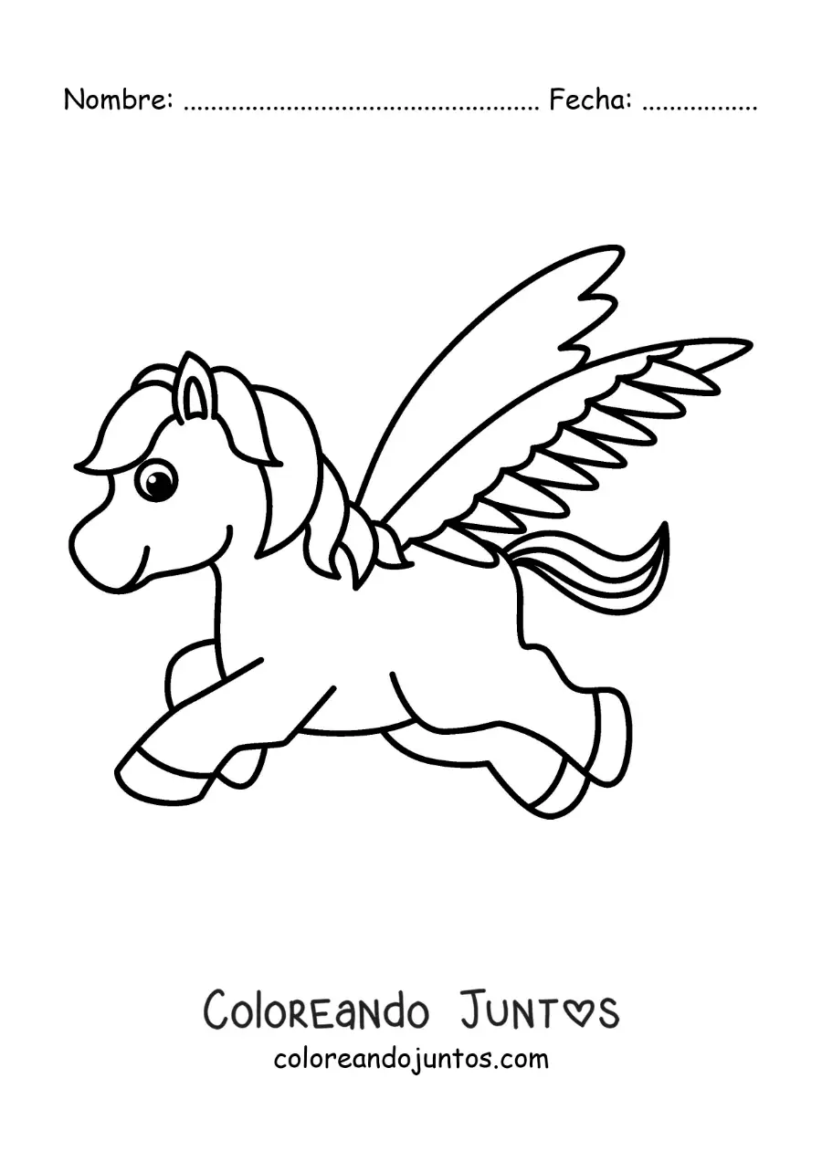 Imagen para colorear de Pegaso fácil volando