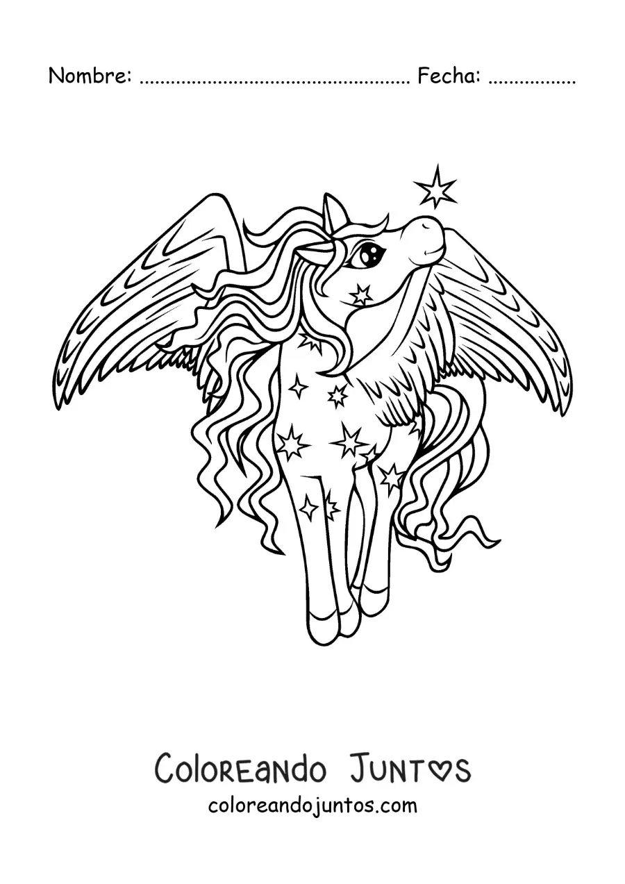 Imagen para colorear de hermoso Pegaso mágico animado