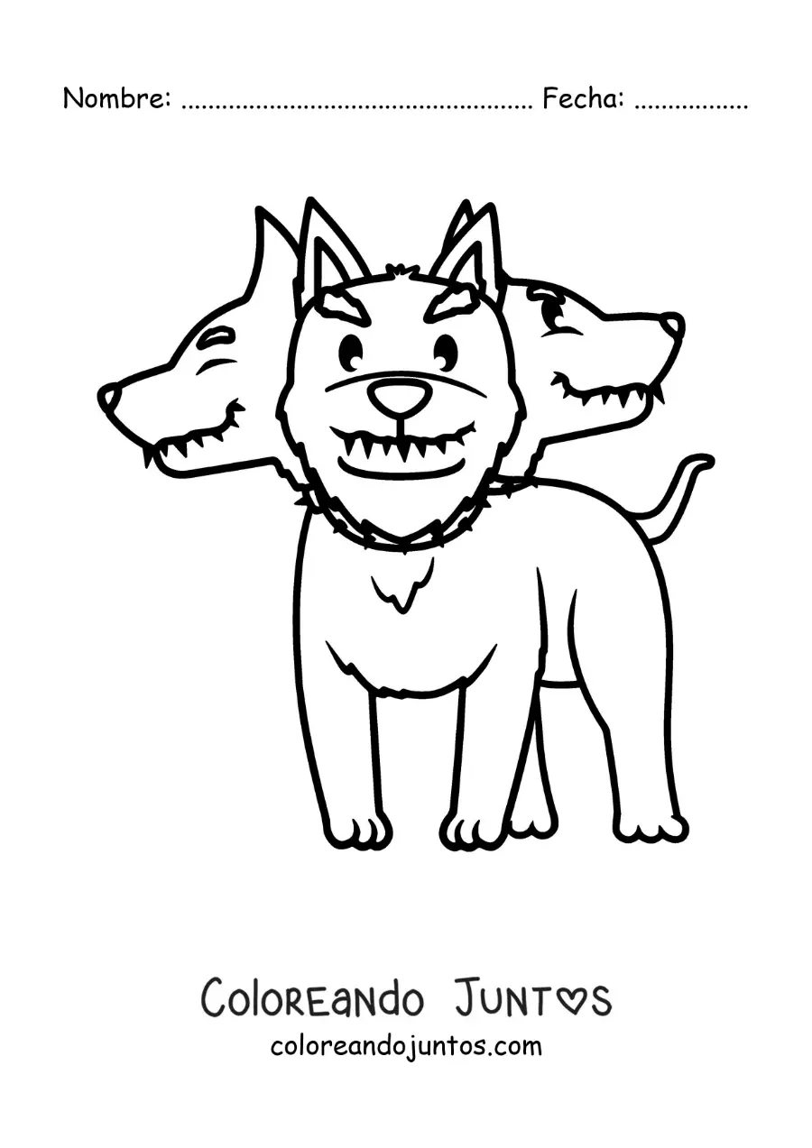 Imagen para colorear de Cerbero animado kawaii