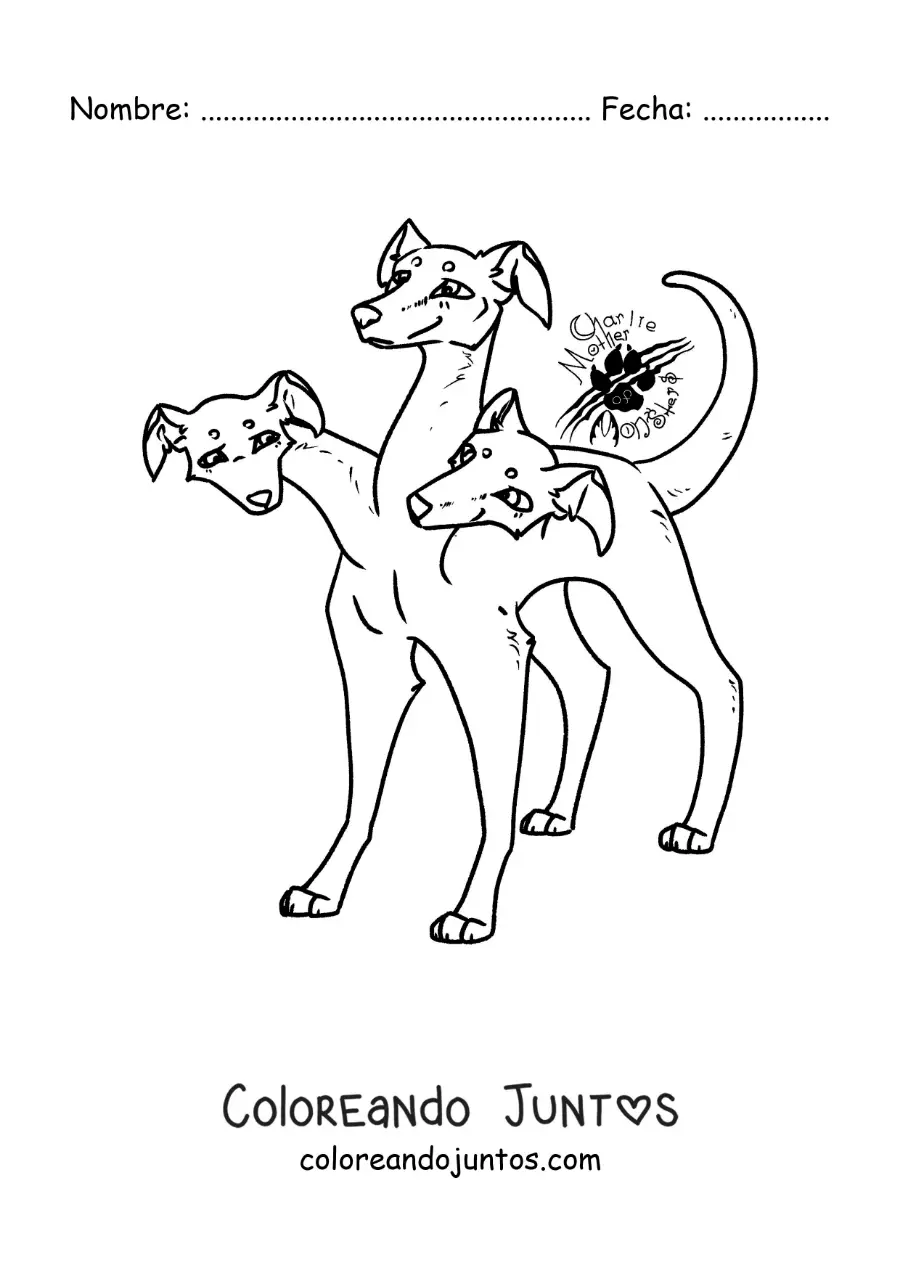 Imagen para colorear de Cerbero de la mitología animado
