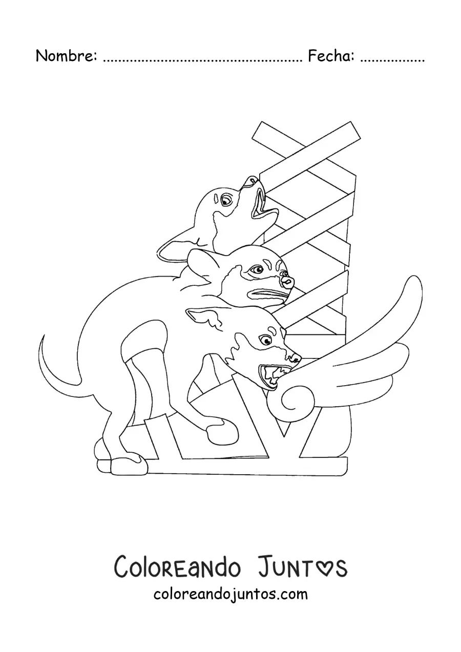 Imagen para colorear de Cerbero cachorro animado tierno