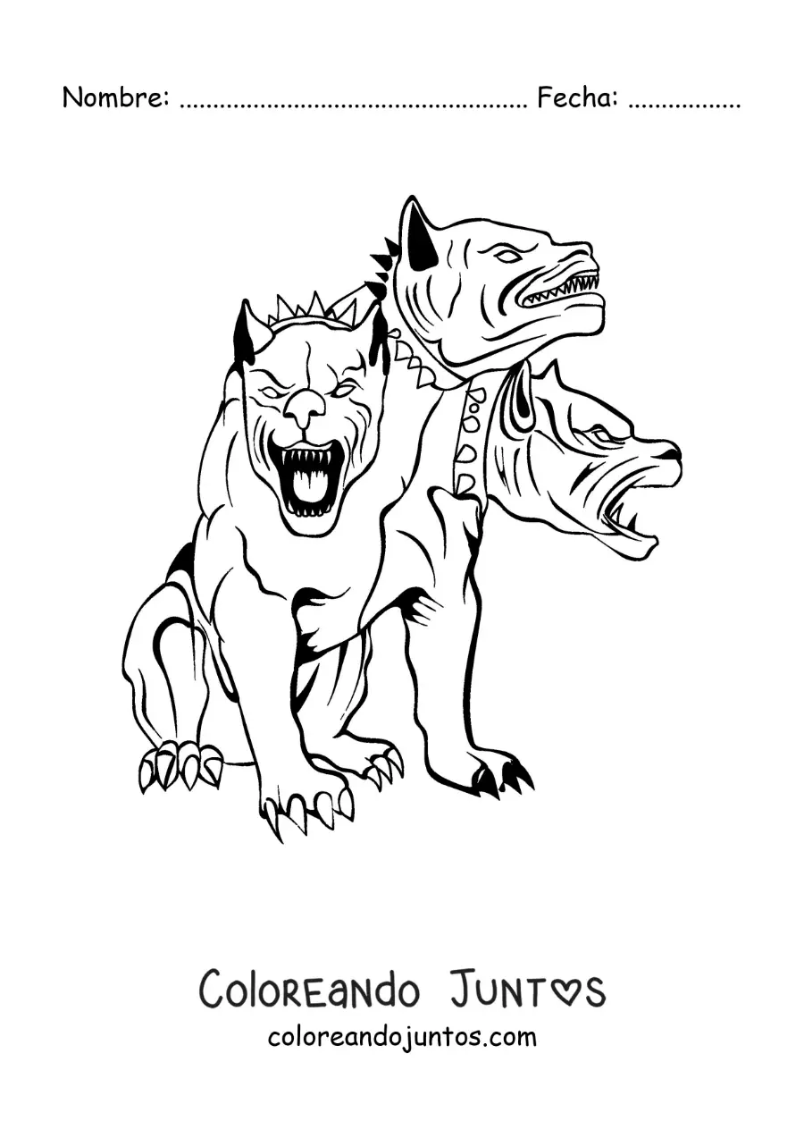 Imagen para colorear de Cerbero el perro del infierno sentado