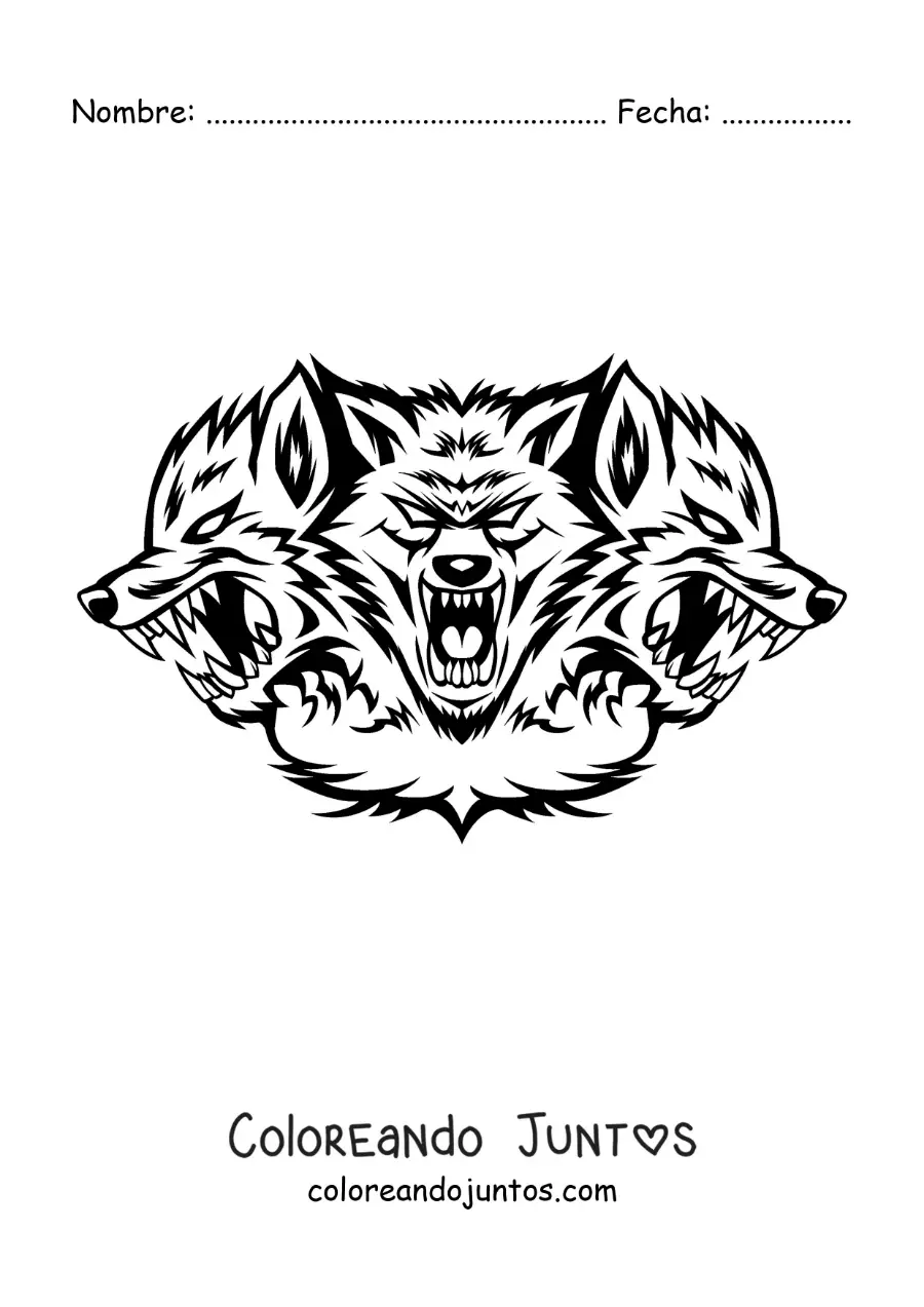 Imagen para colorear de las 3 cabezas de Cerbero
