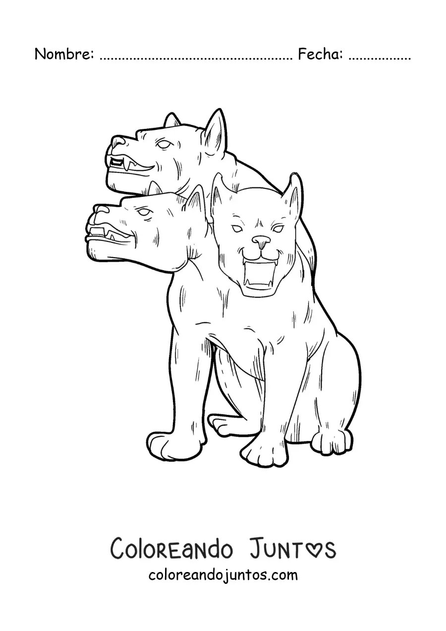 Imagen para colorear de Cerbero con tres cabezas