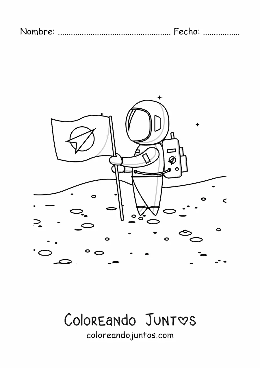 Imagen para colorear de un astronauta colocando una bandera en la Luna