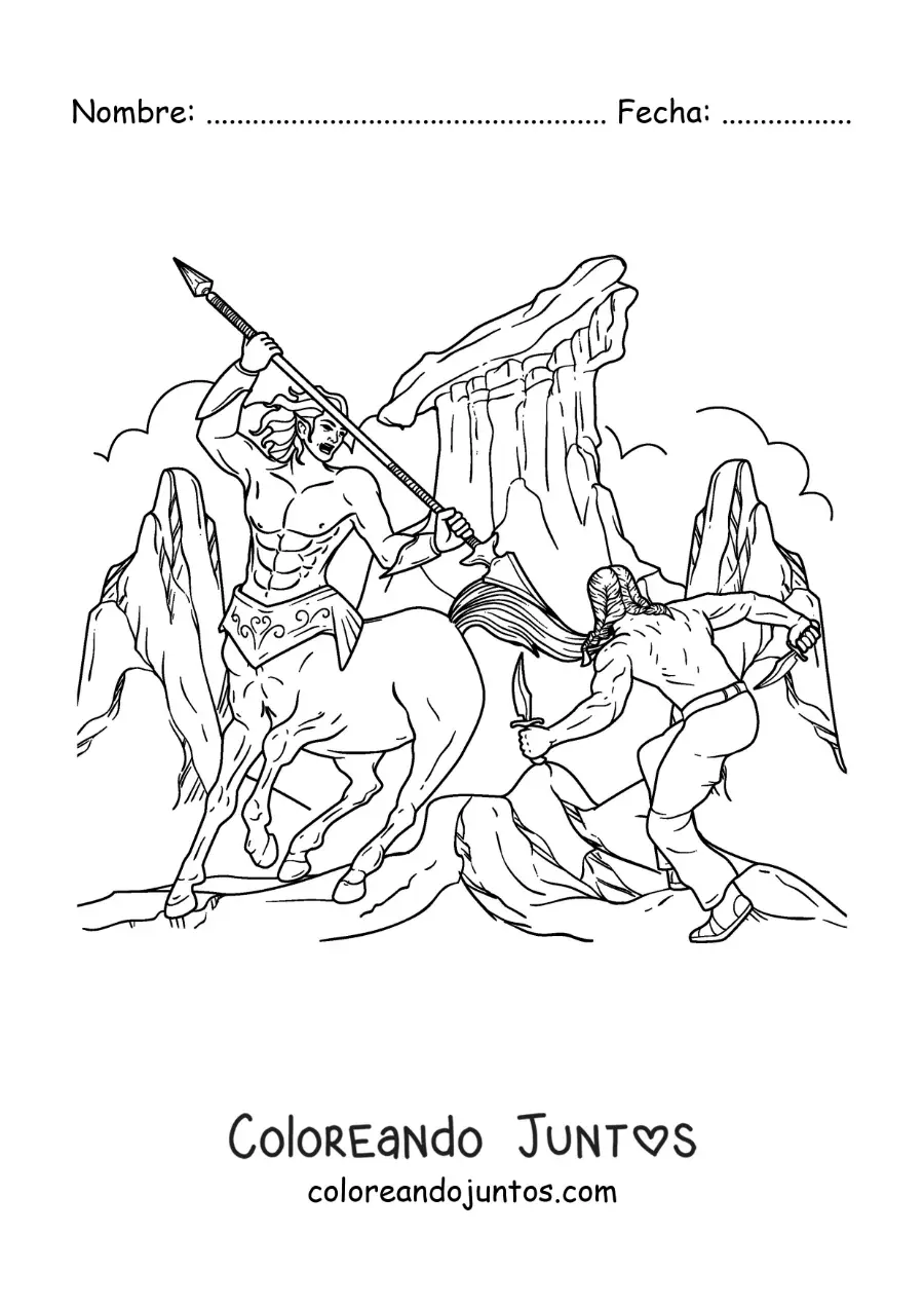 Imagen para colorear de centauro guerrero en un combate