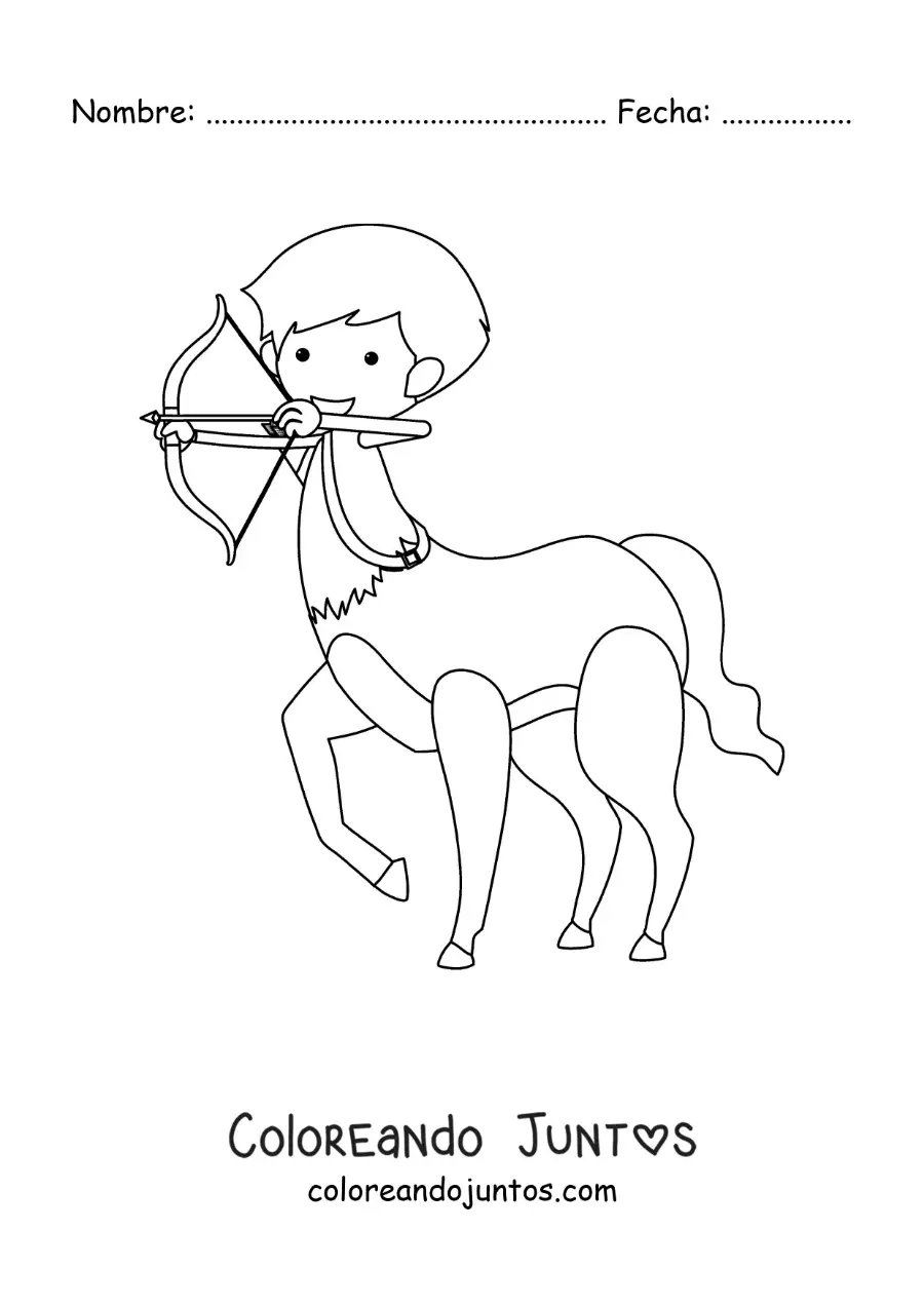Imagen para colorear de centauro animado con arco y flecha