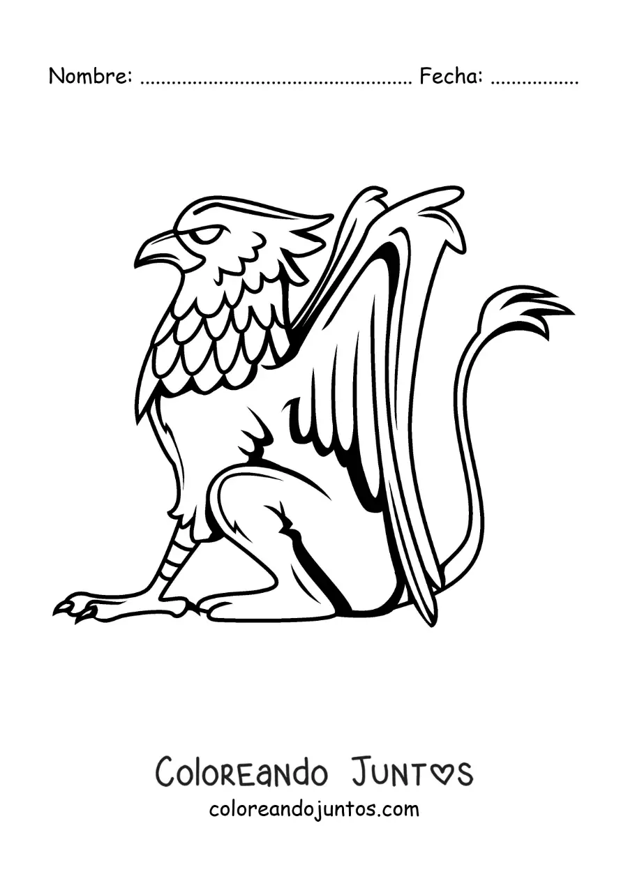 Imagen para colorear de grifo mitológico sentado