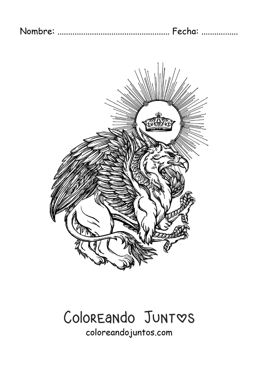 Imagen para colorear de grifo mitológico realista con una corona