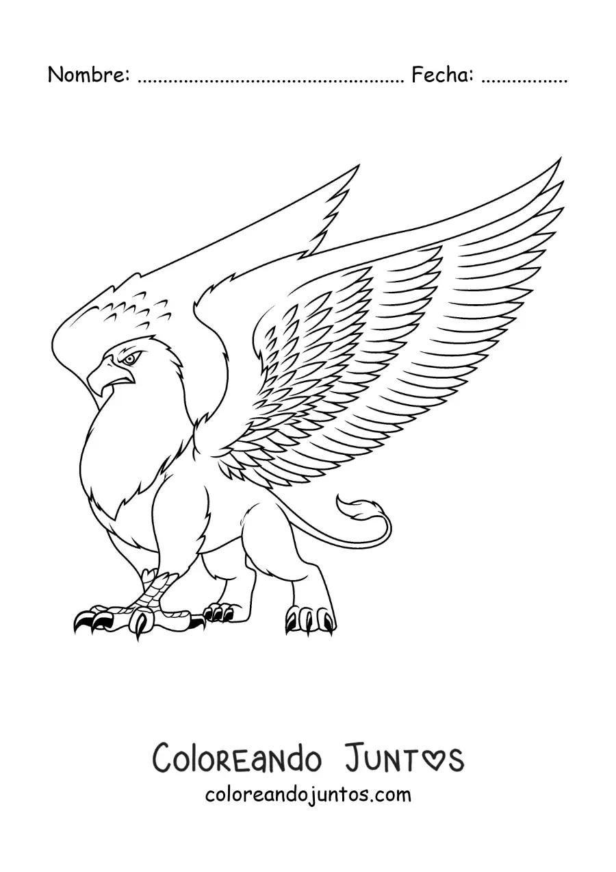 Imagen para colorear de grifo con sus alas desplegadas