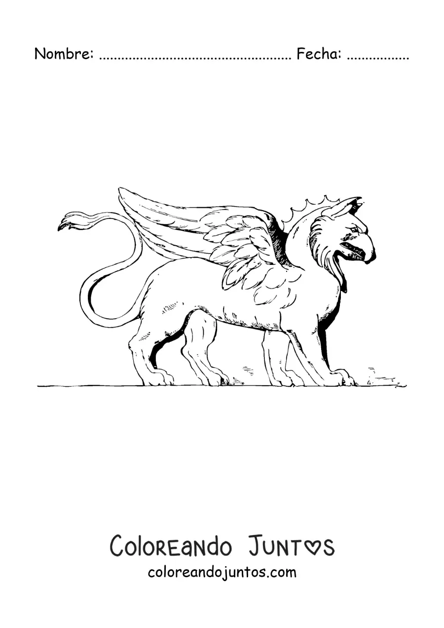 Imagen para colorear de grifo de la mitología griega caminando