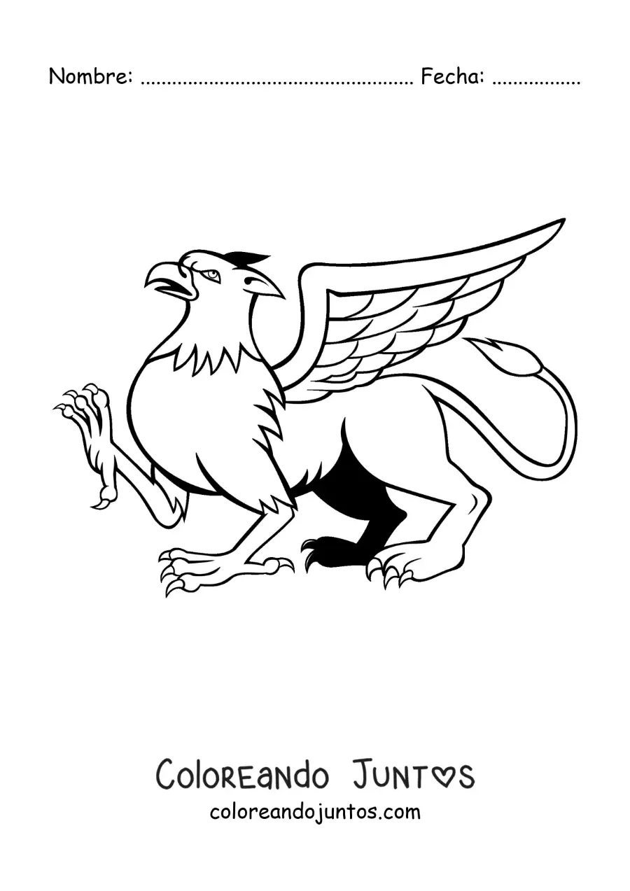 Imagen para colorear de grifo mitológico caminando