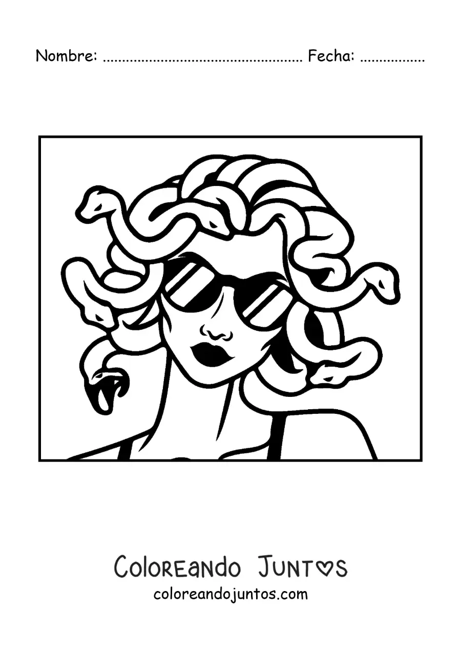 Imagen para colorear de Medusa la diosa con lentes de sol