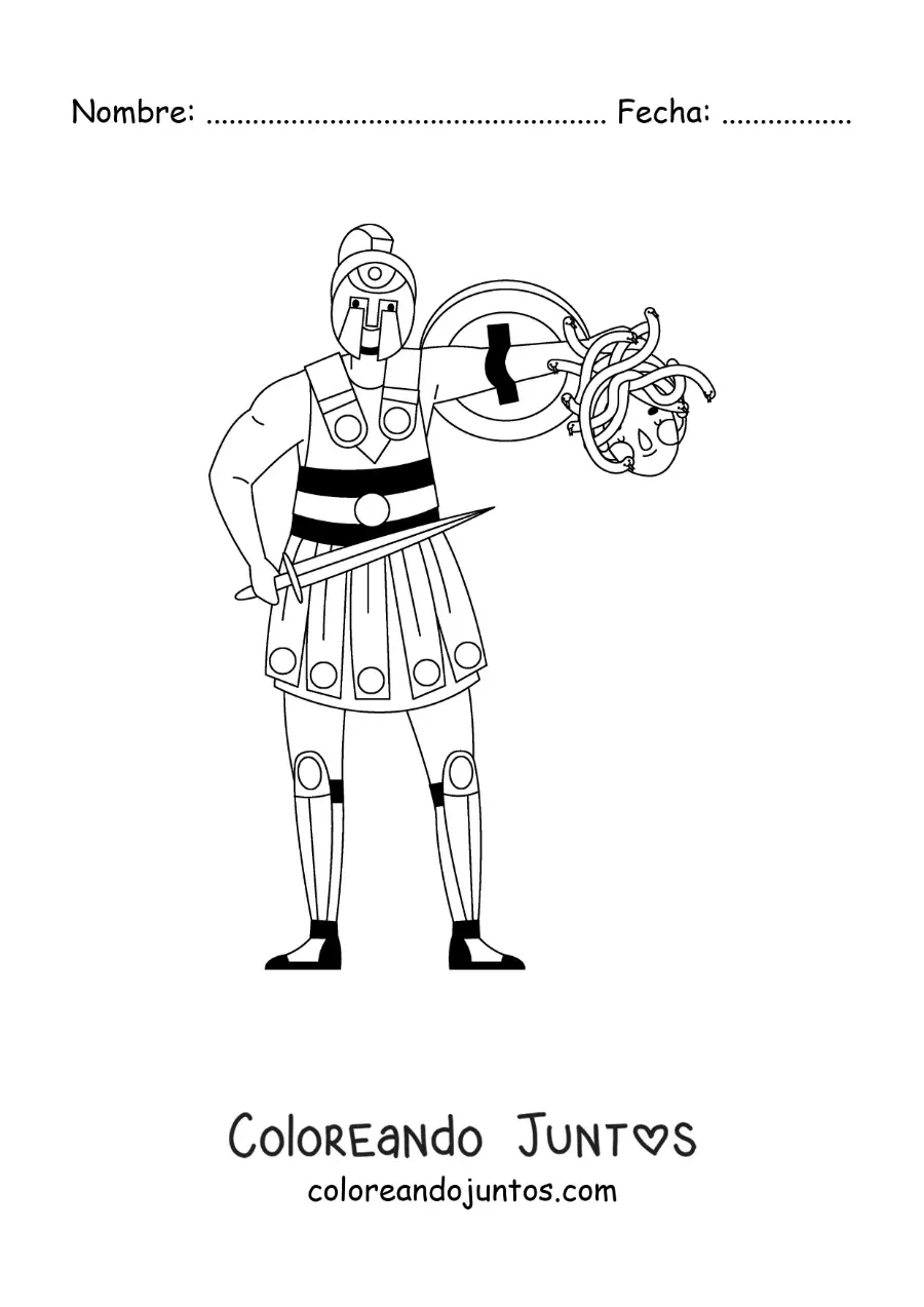 Imagen para colorear de Perseo con la cabeza de Medusa