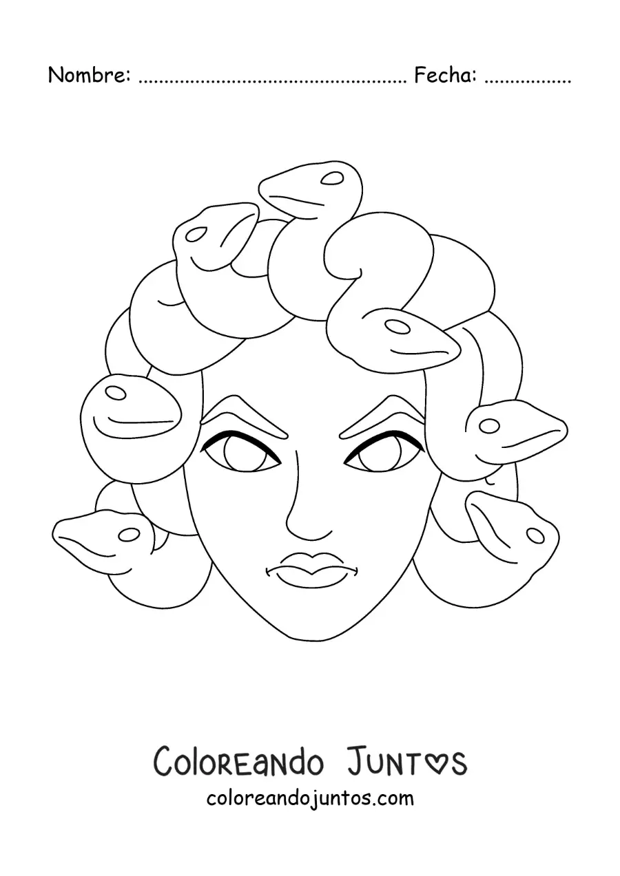 Imagen para colorear de la cabeza de Medusa animada