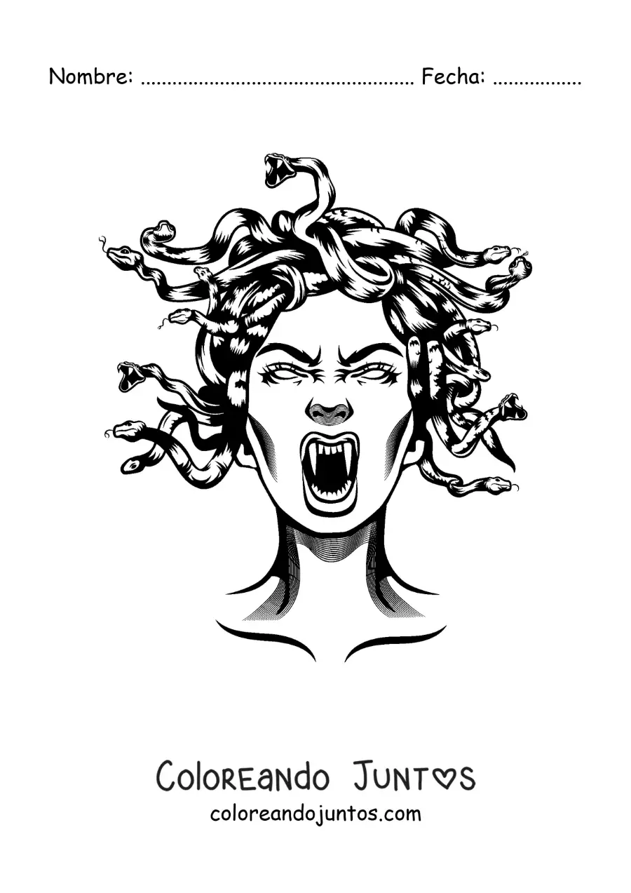 Imagen para colorear de la cabeza de Medusa aterradora