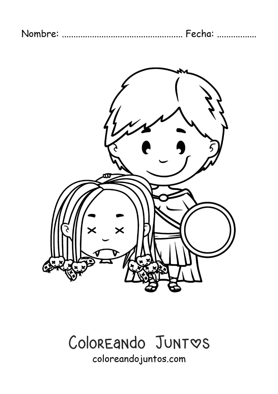 Imagen para colorear de Perseo animado con la cabeza de Medusa