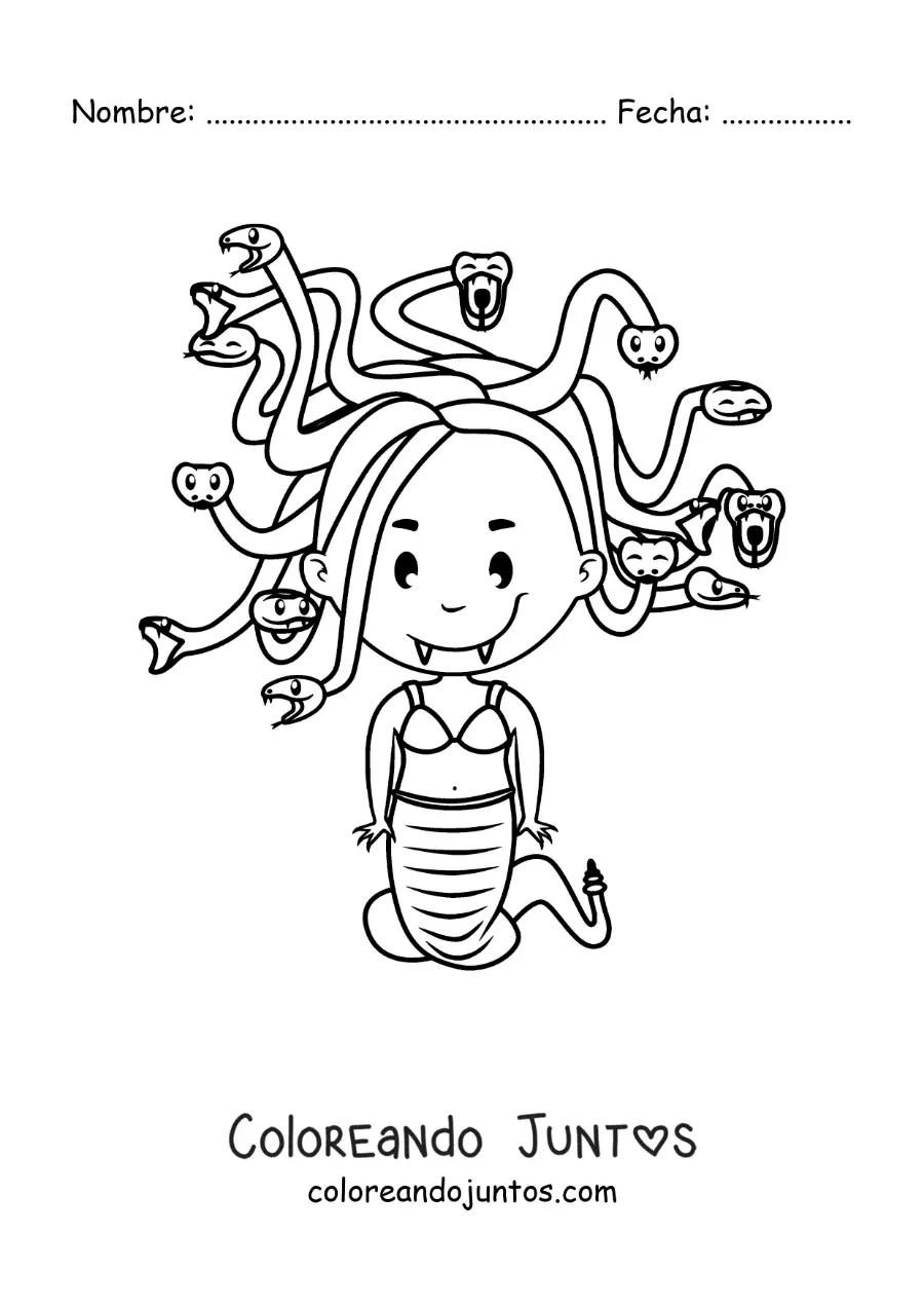Imagen para colorear de gorgona kawaii animada