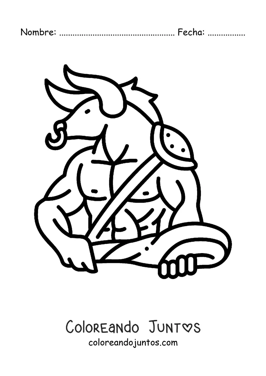 Imagen para colorear de el Minotauro animado fácil