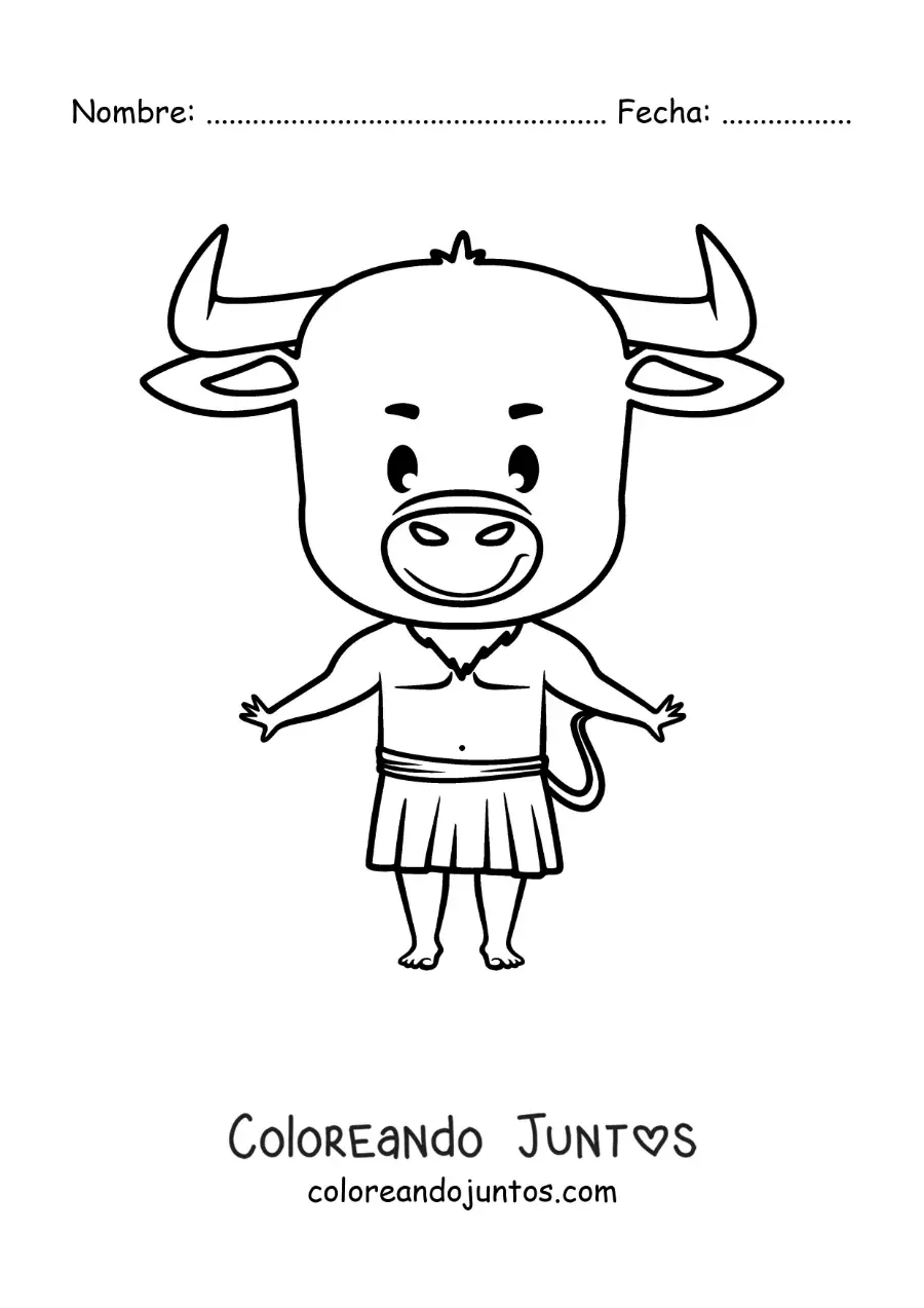 Imagen para colorear de Minotauro animado kawaii