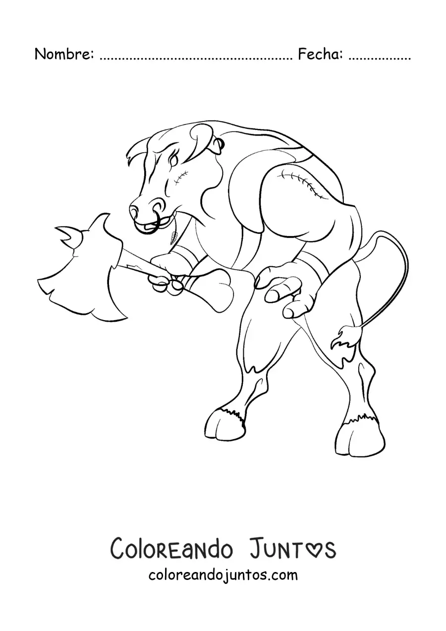 Imagen para colorear de el Minotauro de Creta con un hacha