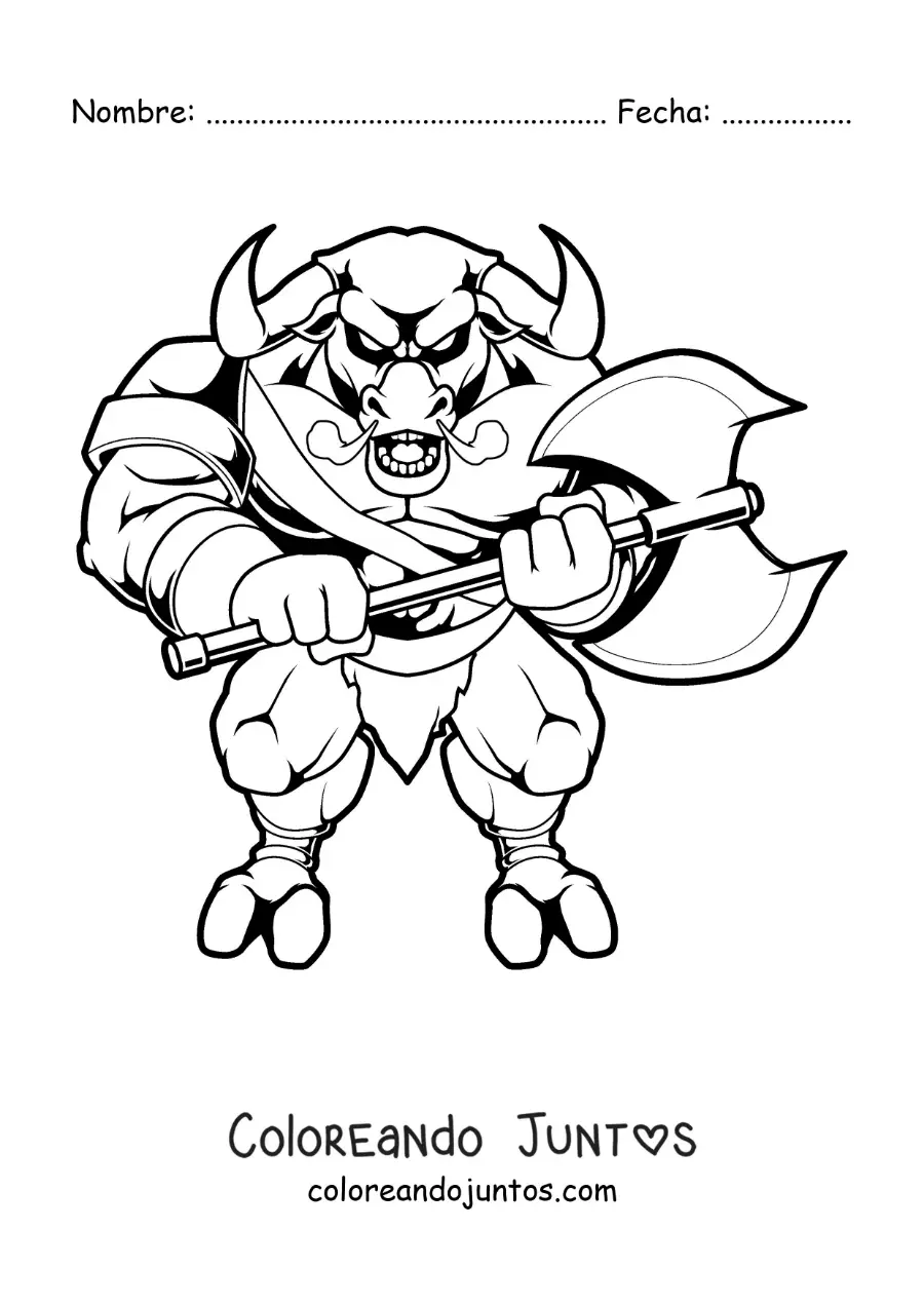 Imagen para colorear de el Minotauro fantástico con un hacha