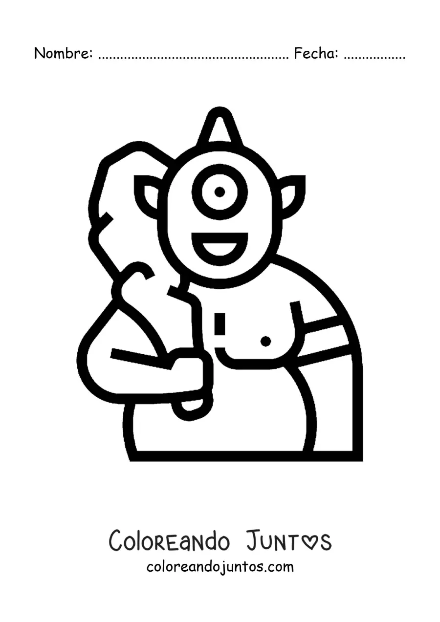 Imagen para colorear de cíclope de la mitología animado con un bate