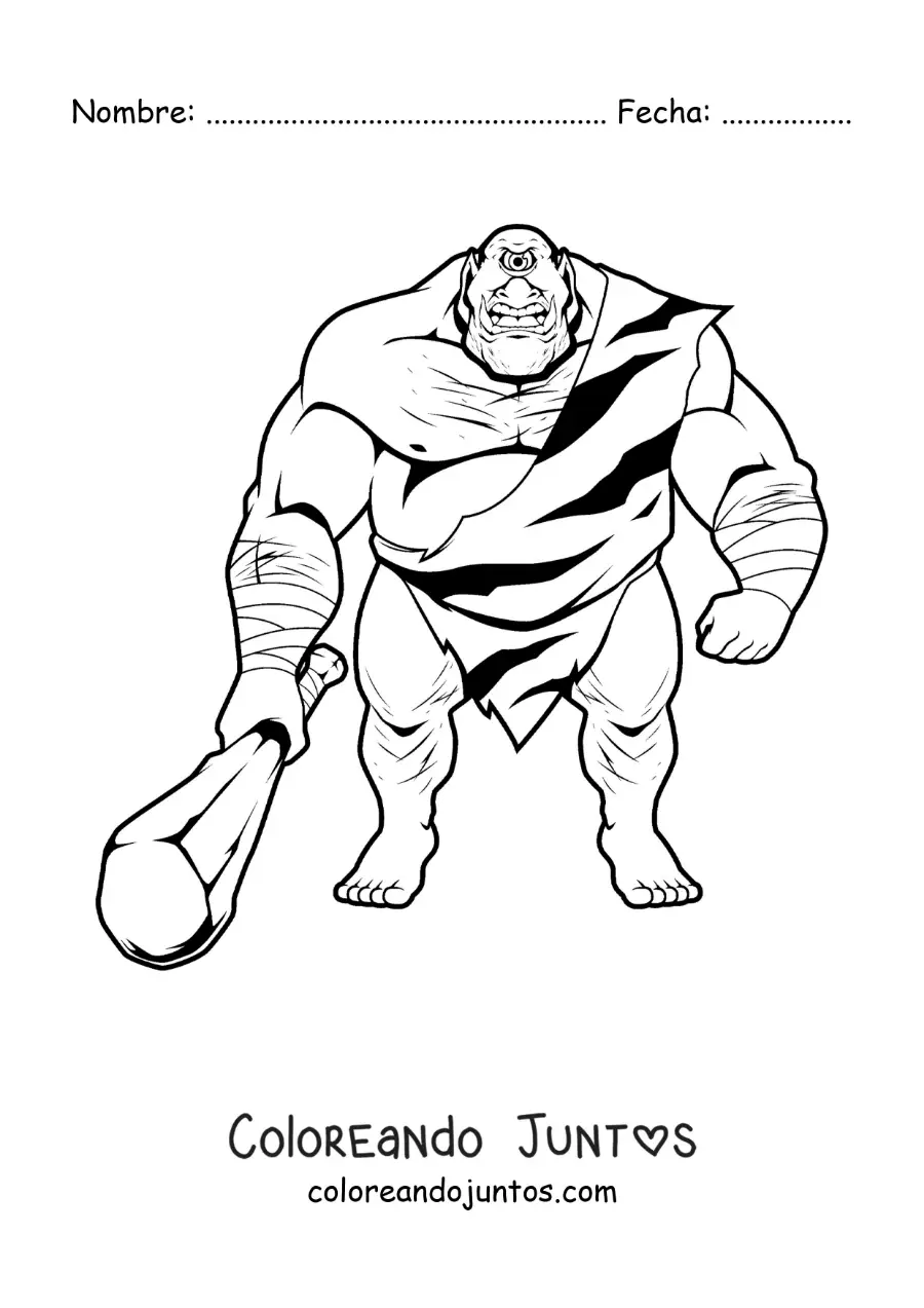 Imagen para colorear de gigante de un solo ojo con un bate
