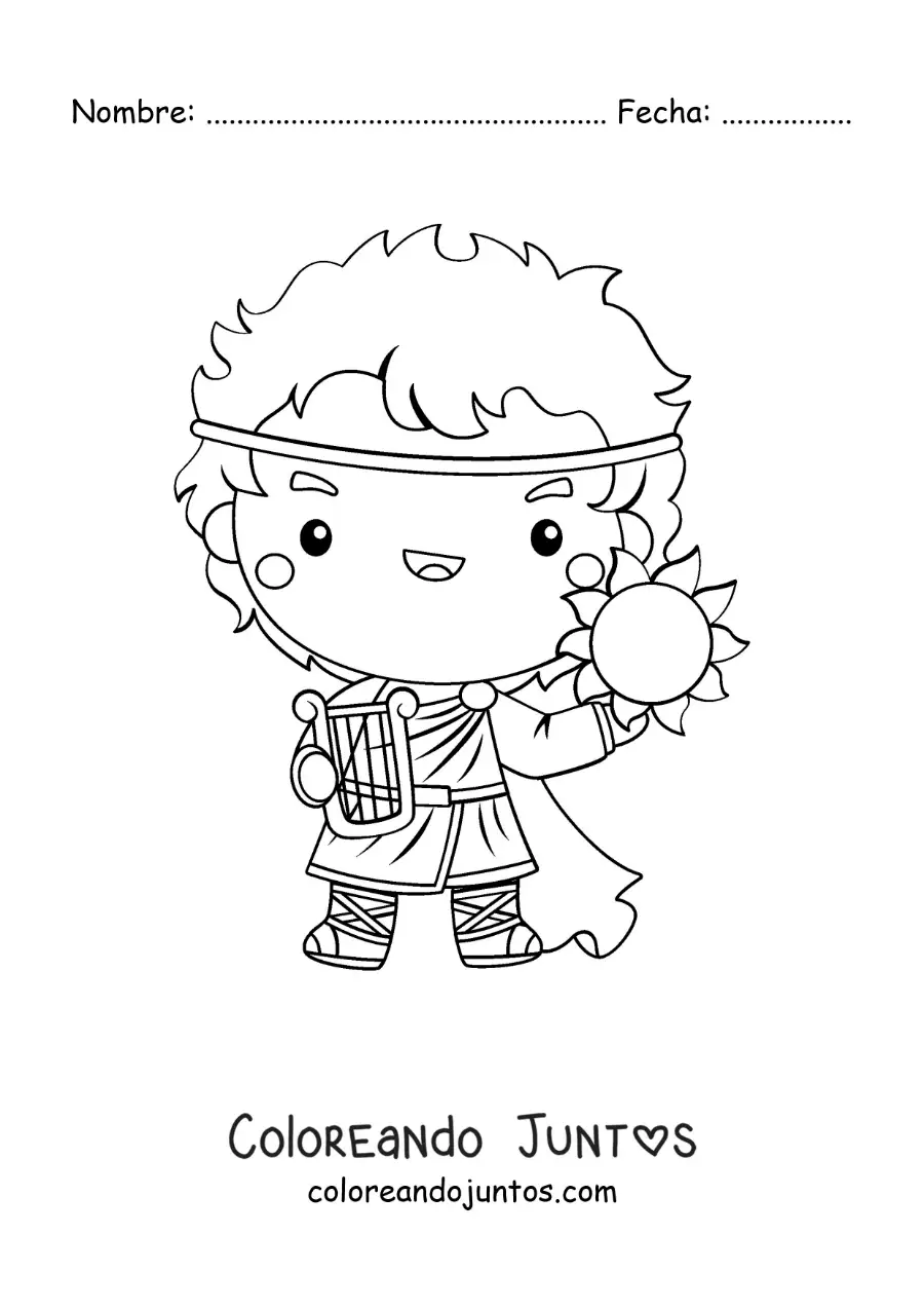 Imagen para colorear de Apolo el dios del sol kawaii animado
