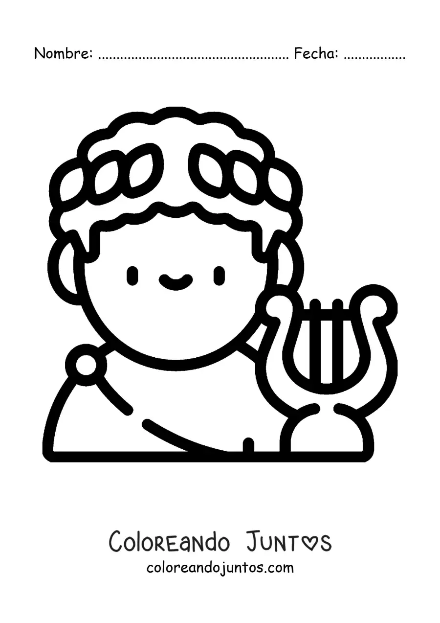 Imagen para colorear de Apolo el dios griego animado con un arpa