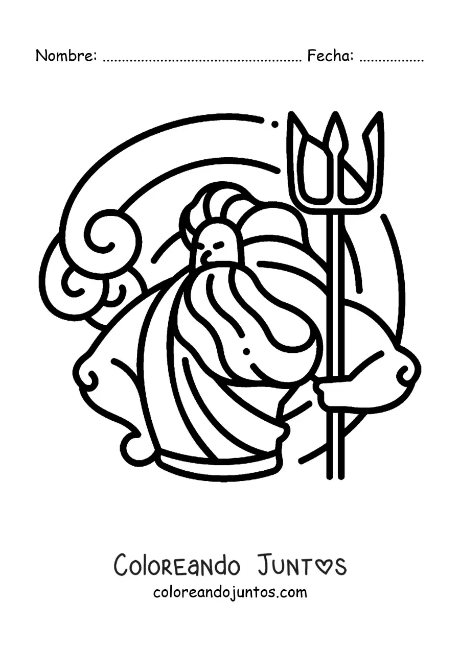 Imagen para colorear de Poseidón el dios del mar animado
